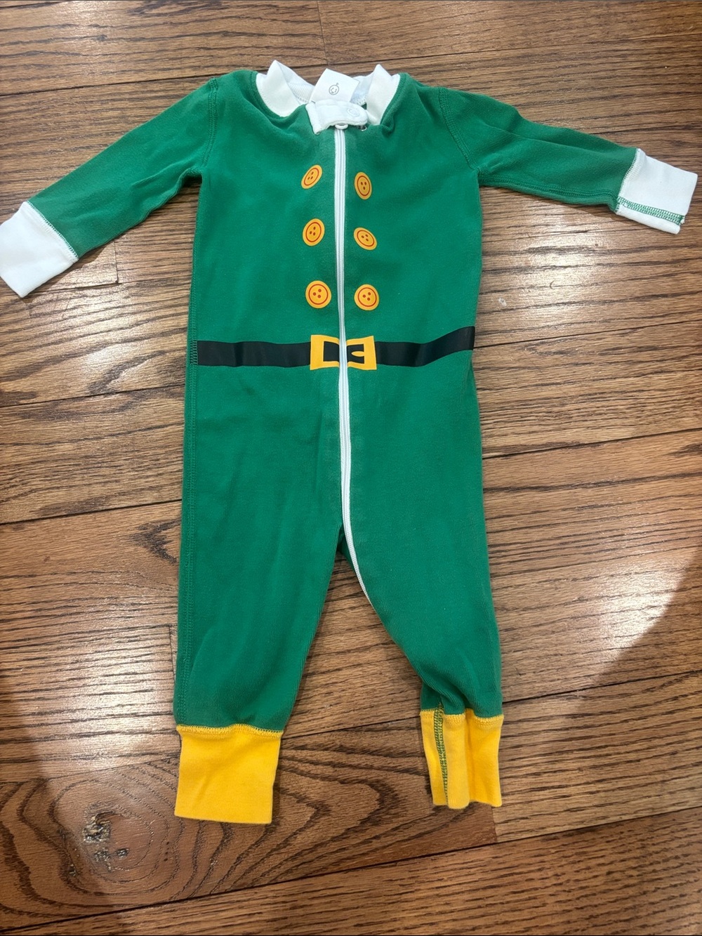 Hanna Andersson Green Elf One-Piece Footie with Yellow Accents